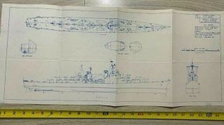Vintage Ships Plan Uss Norfolk Dl - 1 1951 Submarine Killer 11 " X26 "