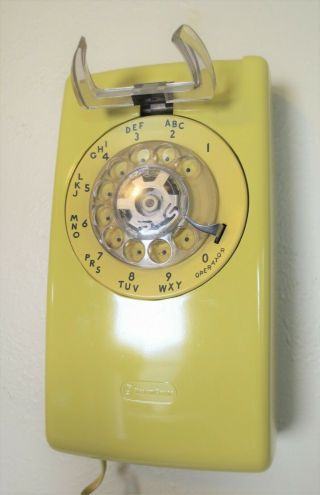 Vintage 1970 ' s WESTERN ELECTRIC Wall Mount Rotary Dial Phone - MUSTARD YELLOW 3
