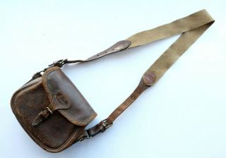 Vintage Pig Skin Leather Small Cartridge Bag 50 Shotgun Gun Case Belt
