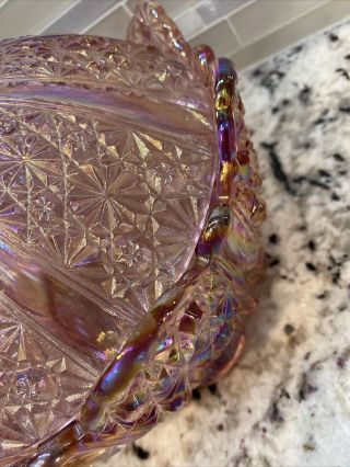 Vintage Fenton Pink Daisy & Button Art Glass Ice Bucket Covered Candy Dish EUC 3