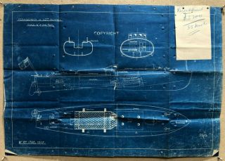 Antique Skimmer Motor Racing Speed Boat Blueprint Drawing Print Poster Vintage B