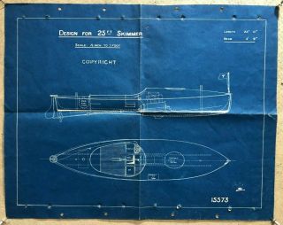 Antique Skimmer Motor Racing Speed Boat Blueprint Drawing Print Poster Vintage A