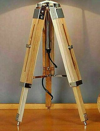 Designer Table Wooden Lamp Tripod Marine Nautical Teak Wood Stand Without Shade