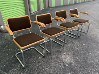 (4) Vintage Breuer Cesca Chrome Dining Arm Chairs