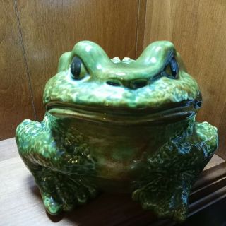 Vintage Arnels Large Ceramic Frog Toad Planter Garden Brown Green Real 10.  5 X 9