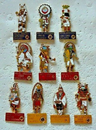 Lions Club Pins - Arizona Kachina Dolls State Pins From 1980 - 89 (10 Pins)