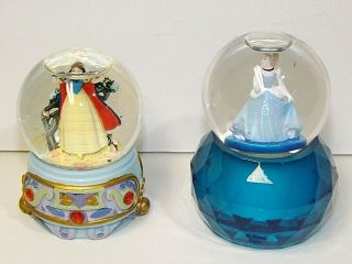 Disney Princess Cinderella Gown & Snow White Blue Bird Mini Snow Globes Jeweled
