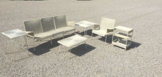 Vintage Wicker Iron Rattan Sofa Bench Chairs Van Keppel Green Mid Century Modern 2
