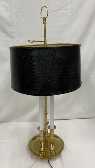 Vintage Brass Bouillotte Faux Candlestick Table Lamp Black Shade