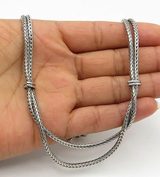 925 Sterling Silver - Vintage Shiny Minimalist Wheat Link Chain Necklace - N2700