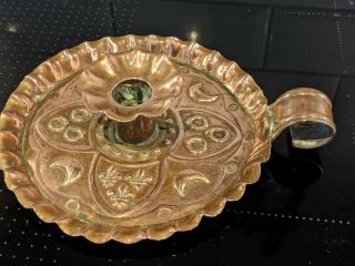 Arts And Crafts Hammered Copper Candlestick Chamberstick,  Marked Ksia Keswick ?