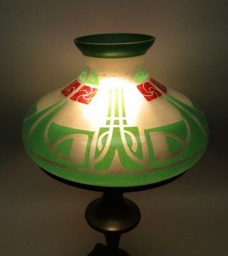 Fine BRADLEY & HUBBARD Reverse - Painted Lamp w/ Clover Base c.  1915 Art Nouveau 2