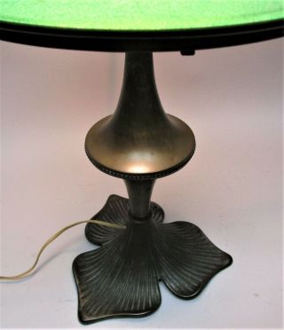 Fine BRADLEY & HUBBARD Reverse - Painted Lamp w/ Clover Base c.  1915 Art Nouveau 4