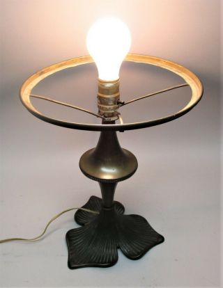 Fine BRADLEY & HUBBARD Reverse - Painted Lamp w/ Clover Base c.  1915 Art Nouveau 5