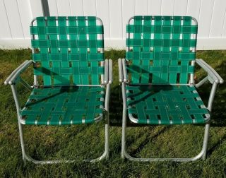 Set Of 2 Vintage Aluminum Folding Webbed Lawn Chairs Green Very