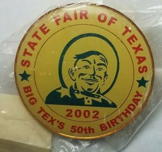 2002 " State Fair Of Texas " Big Tex Lapel Pin Back Button Vtg Park Memorabilia