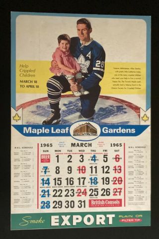 Vintage 1965 Toronto Maple Leaf Gardens Broadside Advertising Calendar