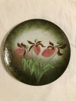 Margaret Ratcliff Enamel On Copper Plate Pink Lady’s Slippers Orchids