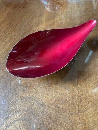 Vtg Mcm Modern Red Enamel Silver Plate Tear Drop Bowl Dish Reed & Barton