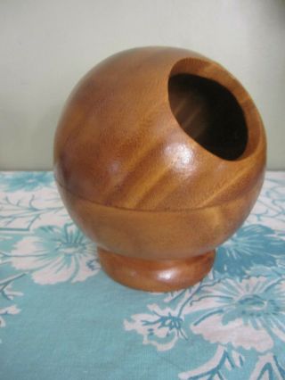 Vintage Mid Century Danish Modern Footed Globe Orb Wood Bowl Pencil Pen Candy