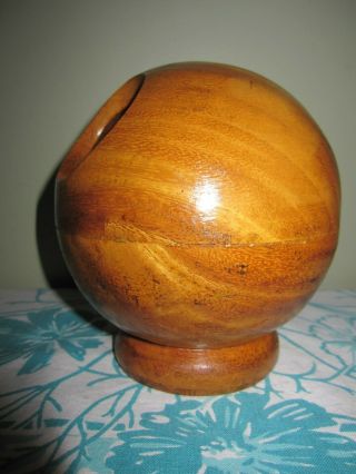 Vintage Mid Century Danish Modern Footed Globe Orb Wood Bowl Pencil Pen Candy 2