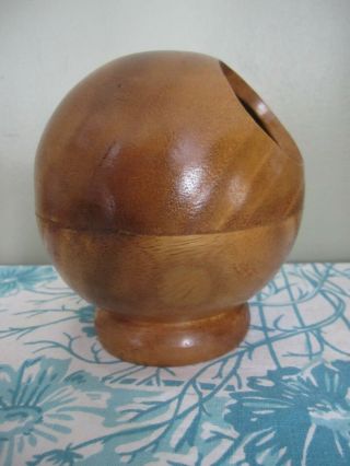 Vintage Mid Century Danish Modern Footed Globe Orb Wood Bowl Pencil Pen Candy 3