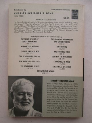 WINNER TAKE NOTHING by Ernest Hemingway 1970 VINTAGE PAPERBACK Scribner Library 3