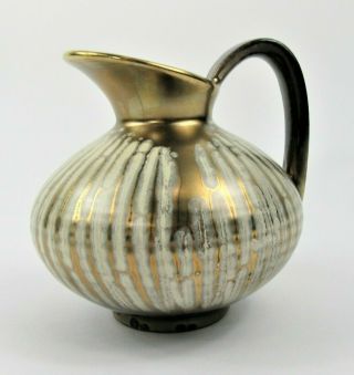 Mid Century German Art Pottery Pitcher Creamer Abstract Drip Gold Gilt 467