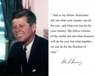 President John F.  Kennedy Jfk Portrait Inauguration Quote 11 X 14 Photo Picture