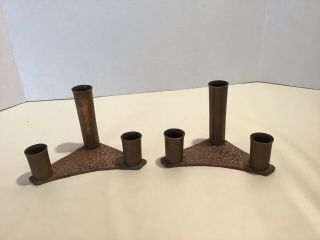 Vintage Arts And Crafts Hammered Copper Candlesticks - Pair