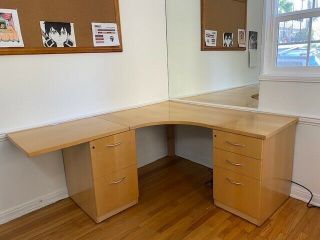 Herman Miller Executive L - shaped Maple Desk With 2 drawers 3 file cabinets: USA 3