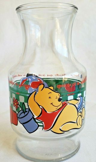 Anchor Hocking Vintage Winnie The Pooh Cooking Glass Carafe Pitcher Juice Jar