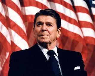 President Ronald Reagan W/ American Flag Glossy 11 X 14 Photo Picture Poster