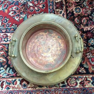 Antique Large Hammered Copper Brass Handled Basin Bowl