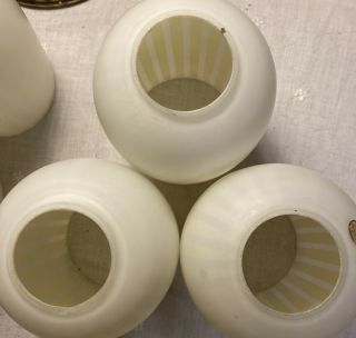 Vtg Set Of 5 Mid - Century German Art Glass Shades Frosted Yellow Stripes 4 1/2 "