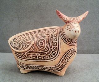 Vtg Midcentury Pottery Bull Steer Linear Geometric Design Mcm Bitossi Aldo Londi