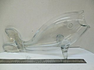 Vintage Blenko Clear Glass Open Mouth Fish 22” Long