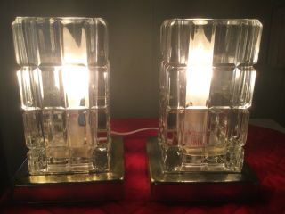 Mid Century Square Brass And Glass Electric Lights