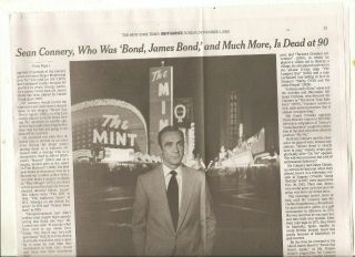 Sean Connery 90 Obituary York Times Actor James Bond 007 Goldfinger 1964