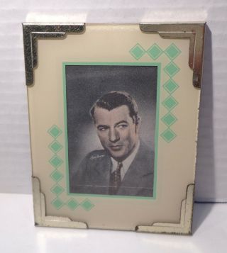 Art Deco Reverse Painted 3½ " X 4½ " Frame Ivory & Light Green Hollywood Glam