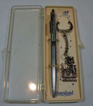 Vintage Disneyland Walt Disney Productions Pen & Key Chain Set With Tinker Bell