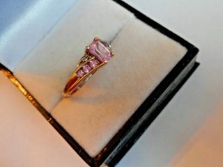Vintage 10k White Gold Emerald and Princes Cut Pink Sapphire & Diamond Ring SZ 7 2