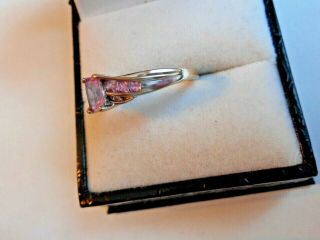 Vintage 10k White Gold Emerald and Princes Cut Pink Sapphire & Diamond Ring SZ 7 3