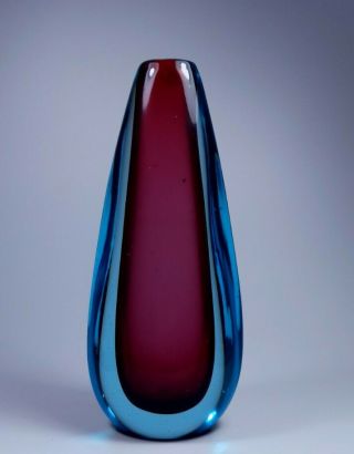 Vintage Murano 1960s Amethyst And Blue Colour Sommerso Art Glass Teardrop Vase