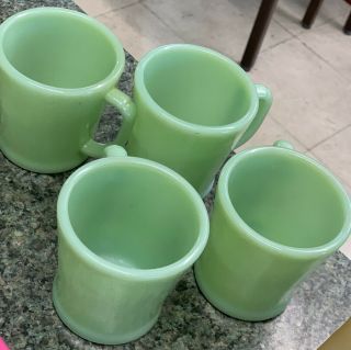 4 Vintage Jadeite Fire King Jadite Green D Handle Coffee Cup Mug Oven Ware