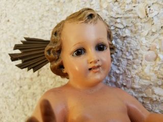 Vintage 1950s Large Sculpture Baby Jesus Statue Glass Eyes Piano Plaster Signed