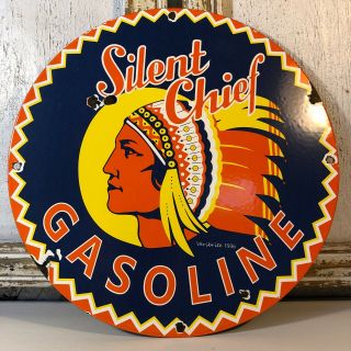 Vintage Porcelain Silent Chief Gasoline Pump Gas Oil Sign