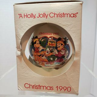 Vtg 1990 Schmid Disney Glass Christmas Ornament Holly Jolly Christmas W/ Box