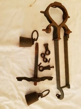 Antique Fairbanks Cast Iron & Brass Scale Crows Foot 2 - Beam,  3 Lbs