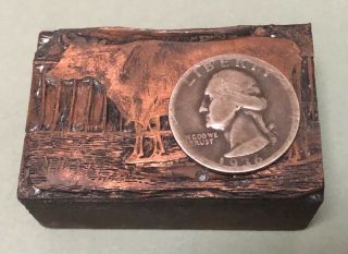 Vintage Engraved Copper & Wood Printing Block of COW Farm Livestock ANTIQUE 3